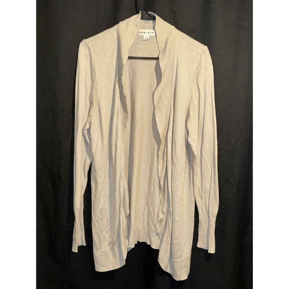 Ava & Viv Women's 1X Beige Open Front Long Cardigan Sweater Lightweight
